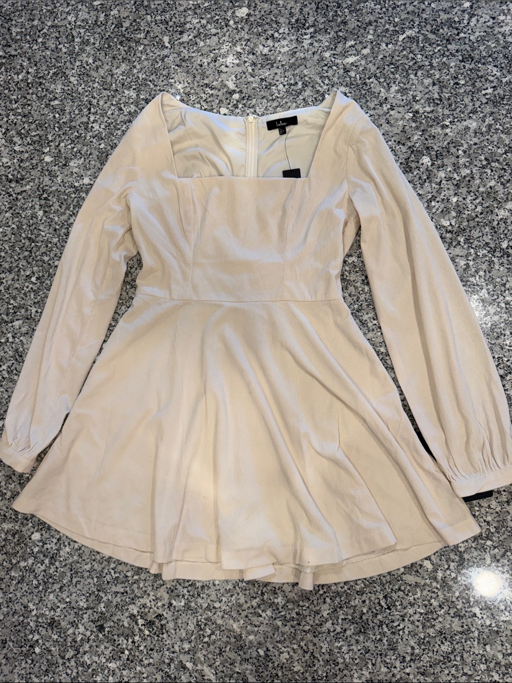 Lulu's Cream Long Sleeve Square Neck Fit & Flare Dress